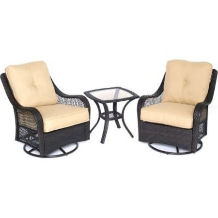 ALMO FULFILLMENT SERVICES LLC Hanover&3174; Orleans 3 Piece Swivel Rocking Chat Set, Sahara Sand/French Roast ORLEANS3PCSW-B-TAN